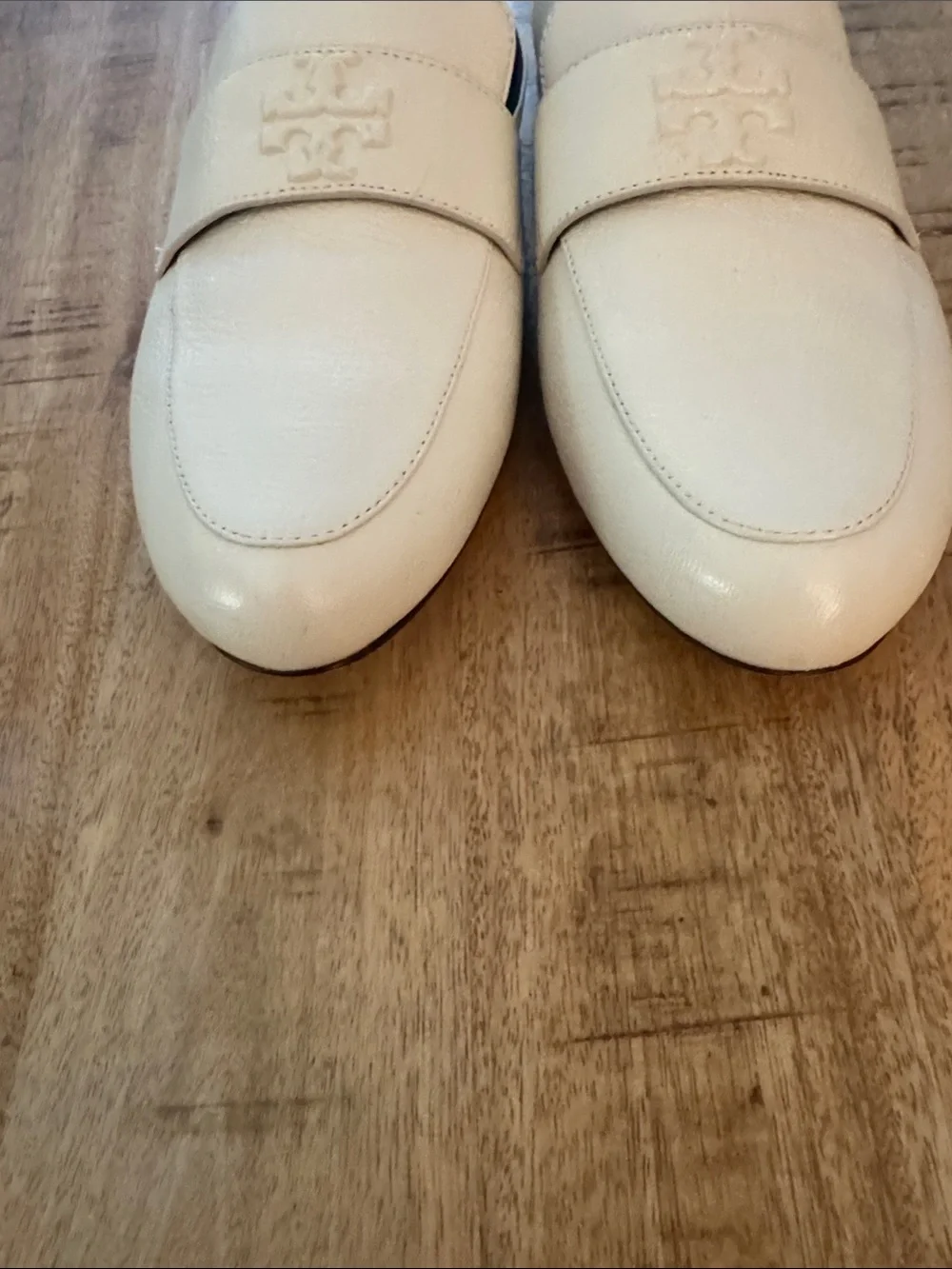 Tory Burch Light Cream Leather Slip-On Ballet Loafers for Women NEW